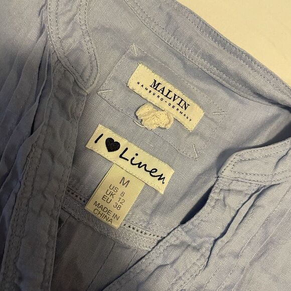 Melvin I Love Linen Blue Longsleeved Blouse Buttondown Pleated Medium M‎ - Picture 3 of 4